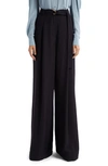 Ulla Johnson Lydia Belted Satin Back Crepe Wide-leg Pants In Noir