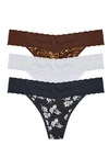 NATORI BLISS 3-PACK PERFECTION LACE TRIM THONGS