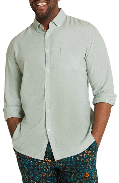 Johnny Bigg Serge Mélange Linen & Cotton Button-down Shirt In Seafoam