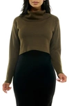 Nina Leonard Colorblock Long Sleeve Sweater Dress In Black/ Dark Olive