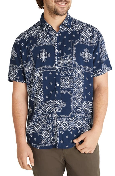 Johnny Bigg Bandana Print Short Sleeve Button-up Shirt In Marine