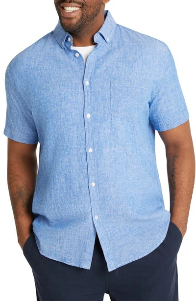 Johnny Bigg Tahiti Solid Short Sleeve Linen & Cotton Button-down Shirt In Cobalt