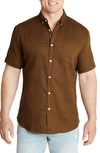 Johnny Bigg Fresno Short Sleeve Linen Blend Button-down Shirt In Toffee