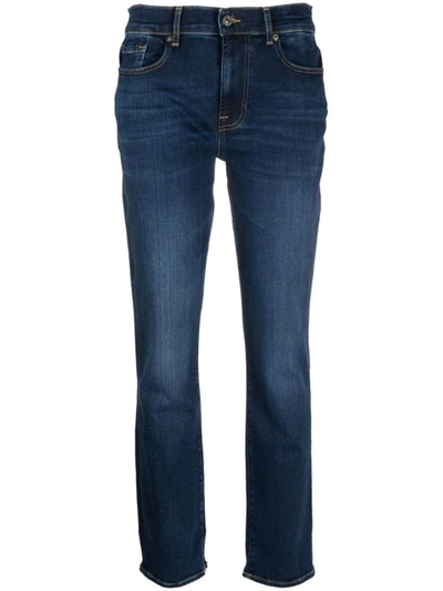 7 For All Mankind Cropped Skinny Denim Jeans In Blue