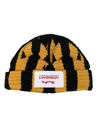 Charles Jeffrey Loverboy Chunky Ears Striped Beanie In Yellow