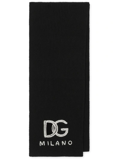 Dolce & Gabbana Fisherman's Rib Cashmere Scarf With Dg Logo In Black
