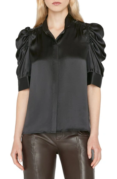 Frame Silk Puff-sleeve Blouse In Noir