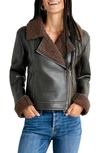 SPLENDID ROMY FAUX LEATHER JACKET WITH FAUX SHEARLING TRIM