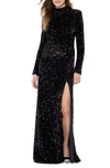 Likely Kerry Sequin Cutout Long Sleeve Gown In Black