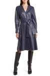 Kobi Halperin Fontana Belted Faux Leather Midi Dress In Navy