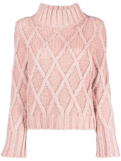 Fabiana Filippi Aran-knit High-neck Jumper In Pink