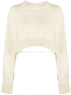 Heron Preston Cropped Open-back Wool Sweater In White