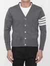 Thom Browne 4-bar Wool Fine Knit Cardigan In Grey