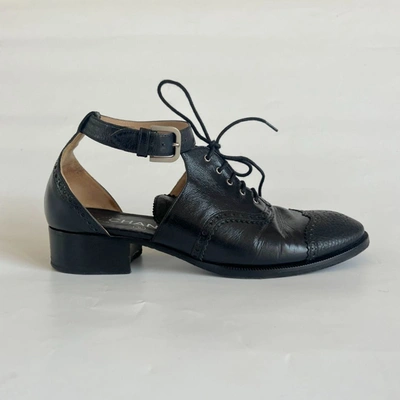 Pre-owned Chanel Black Leather Oxford Style Lace Up Shoes, 38.5