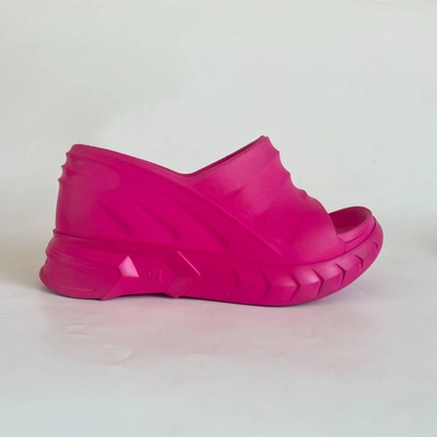 Pre-owned Givenchy Marshmallow Rubber Wedge Sandals In Hot Pink, 37