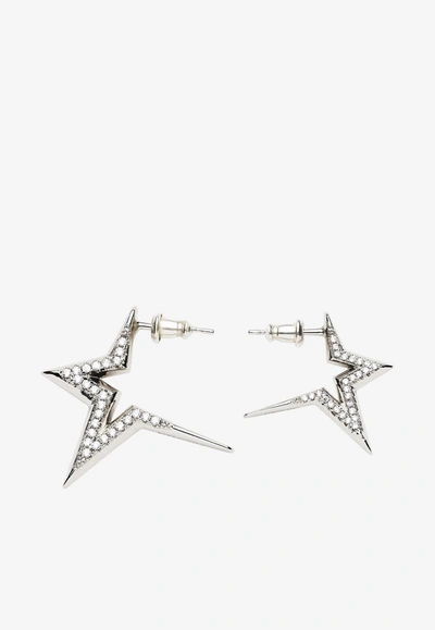 Ferragamo 3d Crystal-embellished Star Earrings In Silver