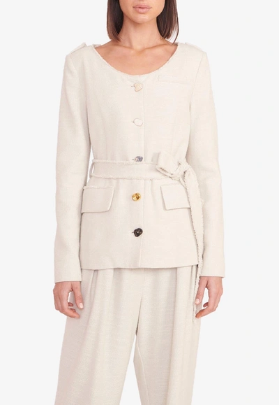 Staud Charles Belted Blazer With Mismatched Buttons In Cream