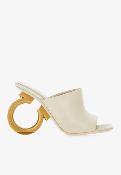Ferragamo 105mm Elina Leather Mules In White