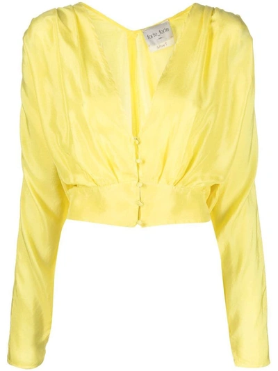 Forte Forte Plunge Gathered Long-sleeve Blouse In Yellow