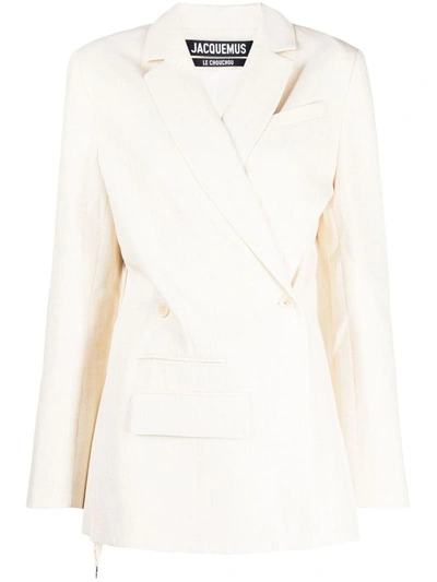 Jacquemus Womens Off White La Veste Tibau Beaded-trim Linen-blend Blazer