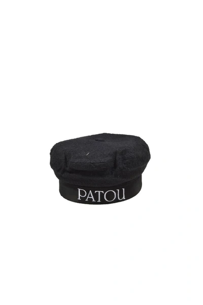 Patou Logo-embroidered Beret In Nero