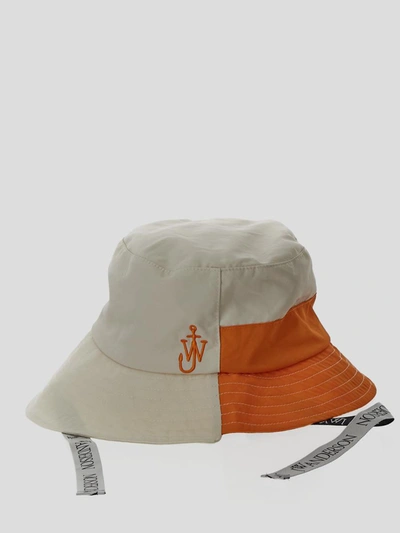 Jw Anderson Asymetric Bucket Hat In White,orange