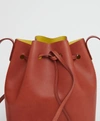 Mansur Gavriel Champagne Drawstring Leather Bucket Bag In Brandy/lime