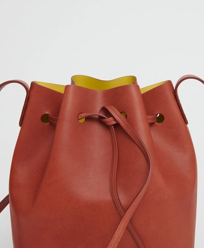 Mansur Gavriel Champagne Drawstring Leather Bucket Bag In Brandy/lime