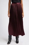 Ulla Johnson Rami Pleated Satin Skirt In Mahogany
