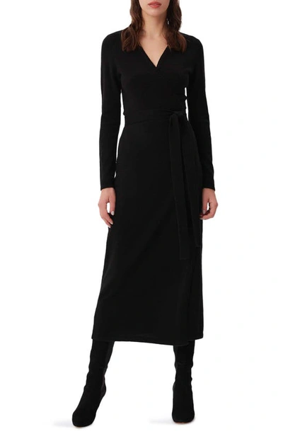 Diane Von Furstenberg Astrid Long Sleeve Wool & Cashmere Wrap Jumper Dress In Black