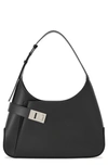 Ferragamo Hobo Gancini-buckle Shoulder Bag In Nero