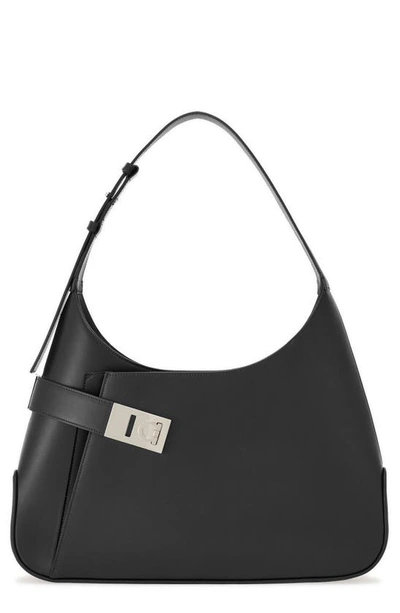 Ferragamo Arch Leather Hobo Bag In Black