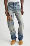 AMIRI VARSITY TIGER PATCH EMBROIDERED STRAIGHT LEG JEANS