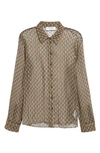 Marine Serre Moon Diamant Sheer Silk Crepon Button-up Shirt In Brown