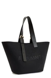 Allsaints Womens Black Anik Logo-debossed Felt And Leather Tote Bag