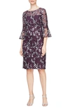 ALEX EVENINGS FLORAL EMBROIDERED ILLUSION NECK COCKTAIL DRESS