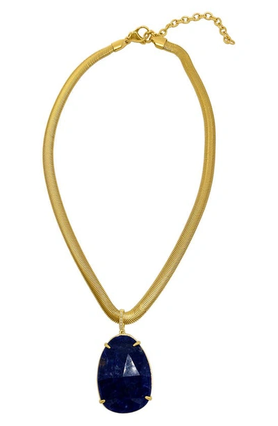 Adornia Fine Pear Cut Sapphire & Diamond Pendant Necklace In Yellow