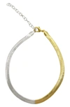 ADORNIA WATER RESISTANT TWO-TONE HERRINGBONE CHAIN NECKLACE