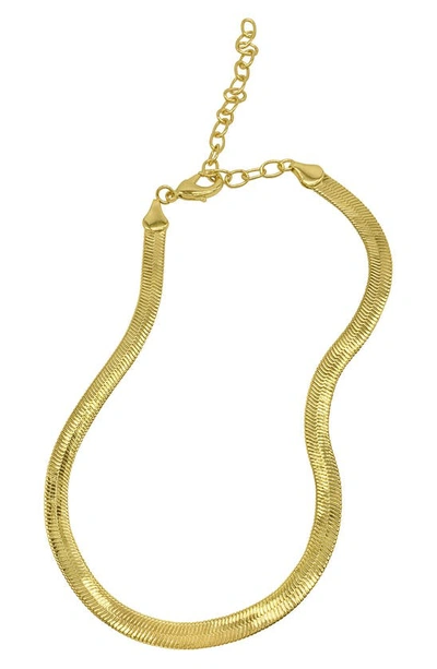 Adornia 14k Plated Water-resistant Herringbone Chain Necklace In Yellow
