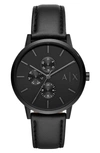 Armani Exchange Ax  Leather Strap Watch, 42mm In Black