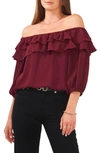 VINCE CAMUTO OFF-THE-SHOULDER DOUBLE RUFFLE TOP