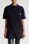 Sacai Nylon Twill And Knitted Pullover In Navyxcgray
