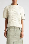 Sacai Hybrid Wool Knit & Nylon Twill Top In Off Whitel/ Khaki