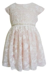 Popatu Cap Sleeve Floral Overlay Dress In Peach