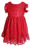 Popatu Ruffle Sleeve Lace Dress In Burgundy