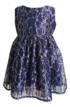 Popatu Floral Lace Overlay Dress In Blue Multi