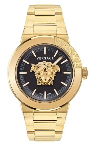 Versace Men's Swiss Medusa Infinite Gold Ion Plated Stainless Steel Bracelet Watch 47mm In Black/gold
