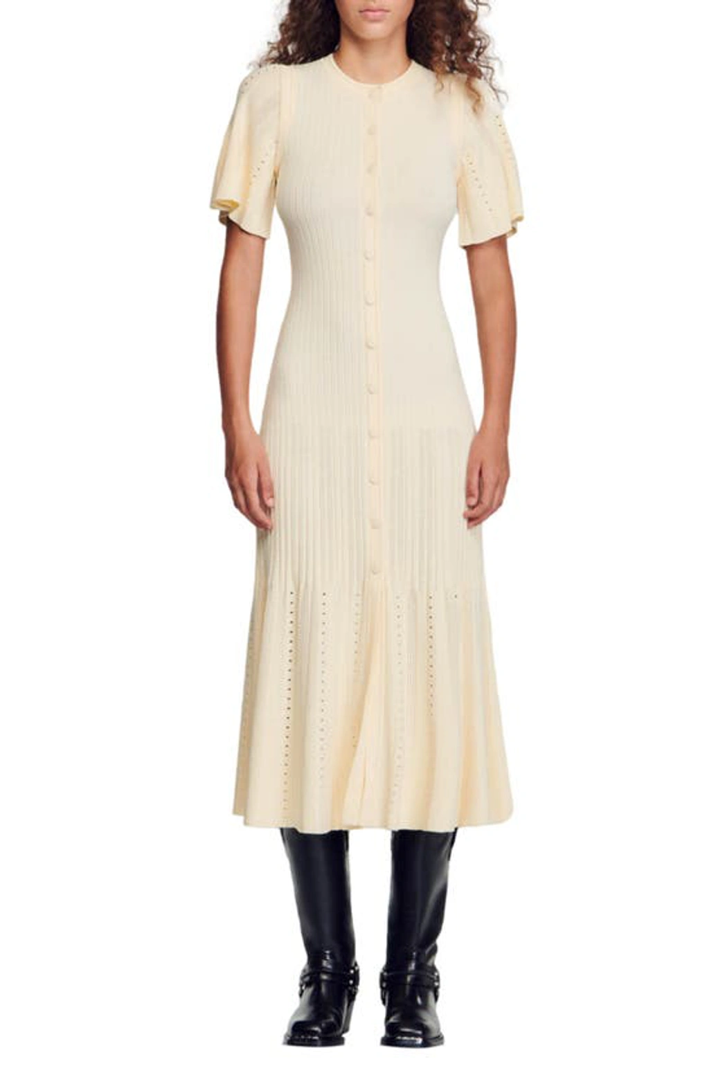sandro menia midi dress Sandro Menia Two-Tone Midi Knit Dress, Women's Fashion, Dresses & Sets,  Dresses on Carousell
