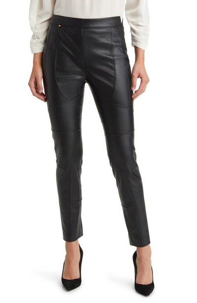 Hugo Boss Faux-leather Tapered Trousers In Black
