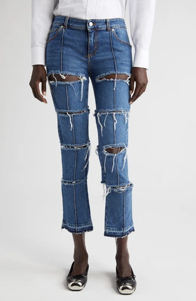 Alexander Mcqueen Slashed Straight-leg Denim Trousers In Stone Washed